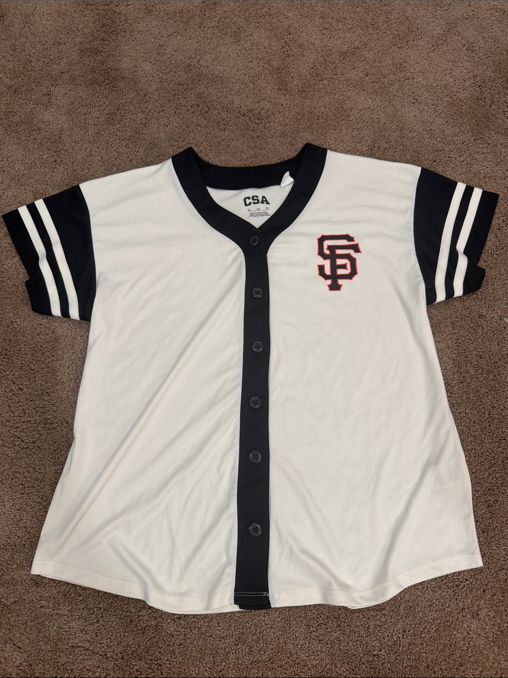 CSA Women's White Baseball-Style Button Front Jersey with Black Trim